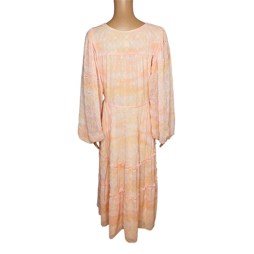 Rachel Parcell Pink Angel Cloudy Sky Hi-Lo Eyelet Midi Dress size M Long sleeve - Picture 4 of 12